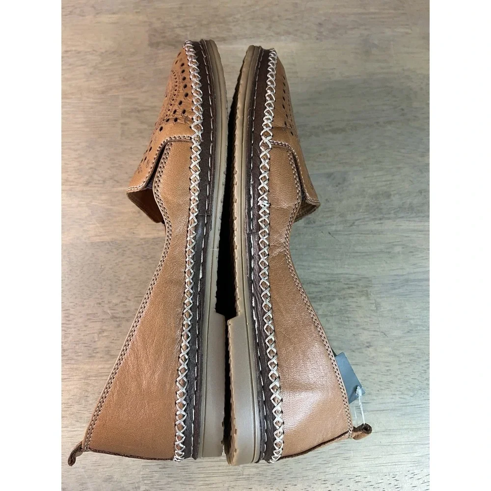 Spring Step Ingrid Women's Brown Leather Cutout‎ Floral Slip On Loafer Size 41